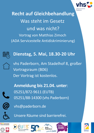 Plakat Vortrag Recht auf Gleichbehandlung