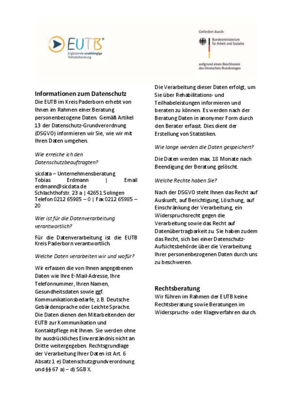 Informationen zum Datenschutz